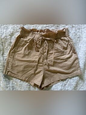 SHEIN Tan Paperbag Waist Drawstring Shorts